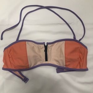 Aerie Peach/Purple Color-block Bandeau Swim Top